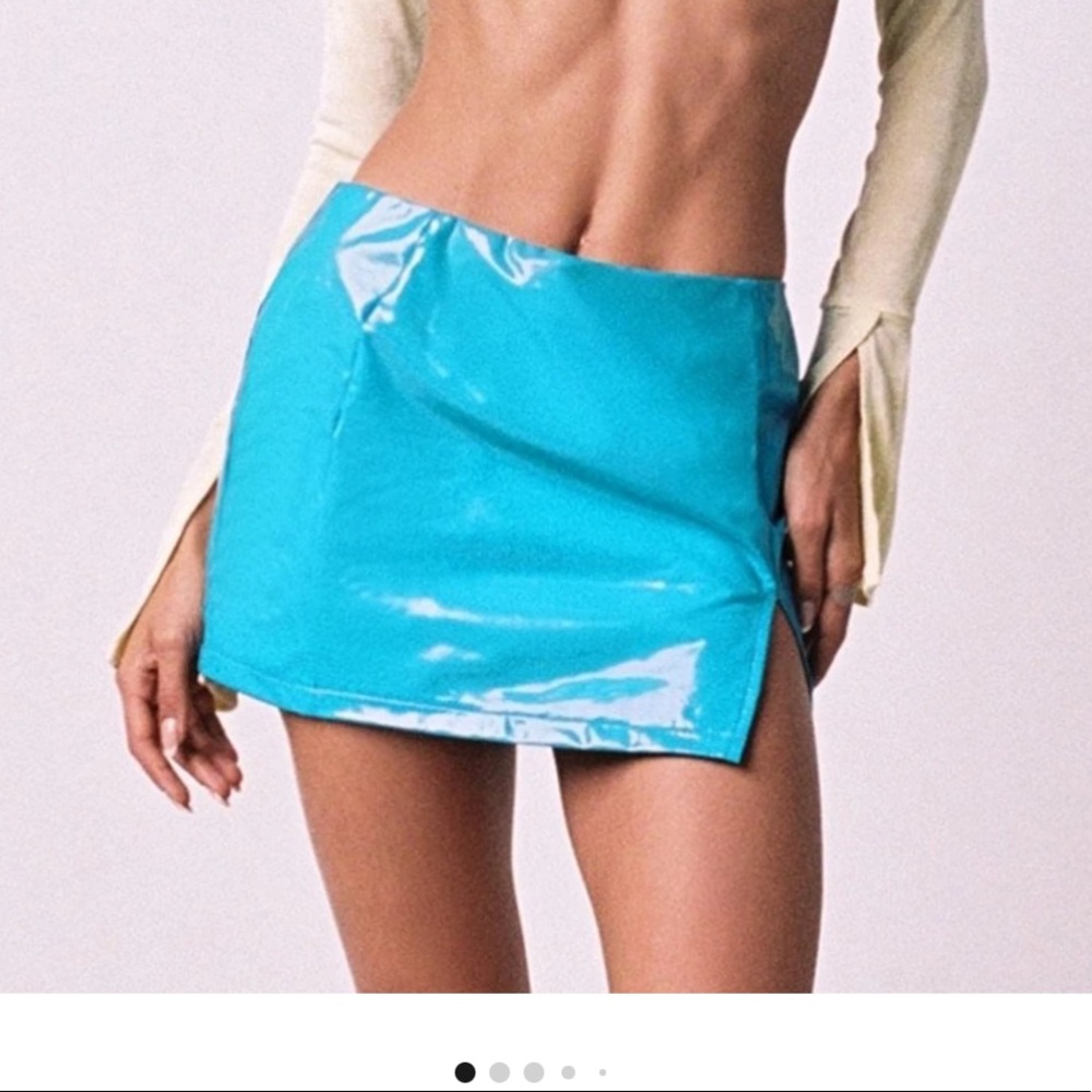 blue fake leather mini skirt. Tiger mist size L! SOLD OUT ONLINE
